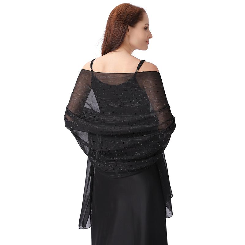 Șal elegant 70*200cm pentru femei Formal, Șifon transparent ușor, cu strasuri și fir argintiu