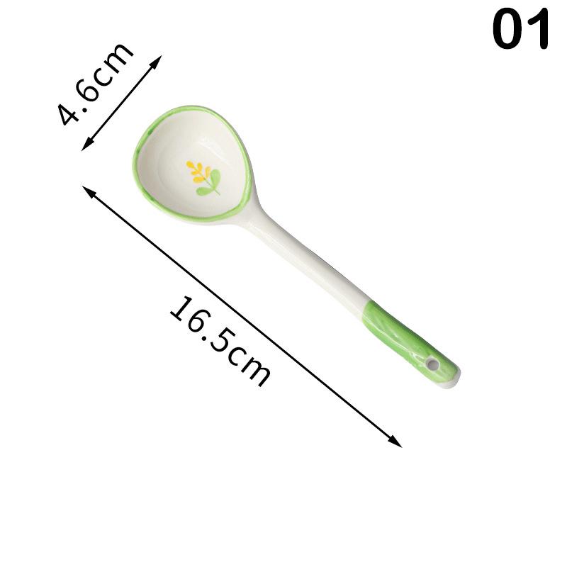 Kawaii Flower Ceramic Soup Spoon Cute Korean Ice Cream Hand Painted Coffee Dessert Long Handle Spoon Kitchen Accessories