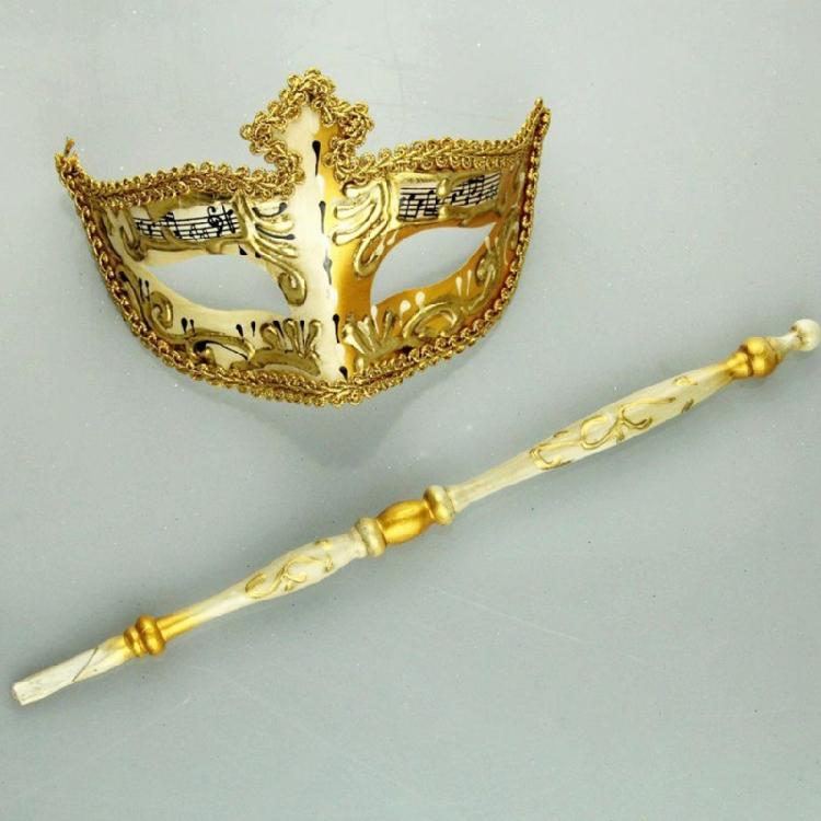 Halloween Mask with Stick Retro Musical Note Masquerade Mask Party Mask Mardi Gras Mask Venetians Mask for Carnivals