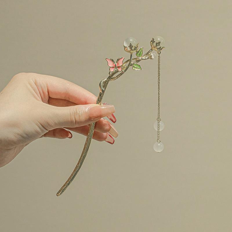 Four Seasons Chinese Tassel Hairpin: Ancient Style Hanfu with Fresh Pearl and Jiangnan Classical Cheongsam Hair Accessory