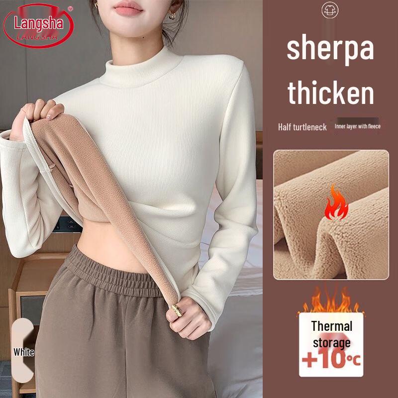 Langsha Women s Ribbed Fleece Turtleneck Top US 8