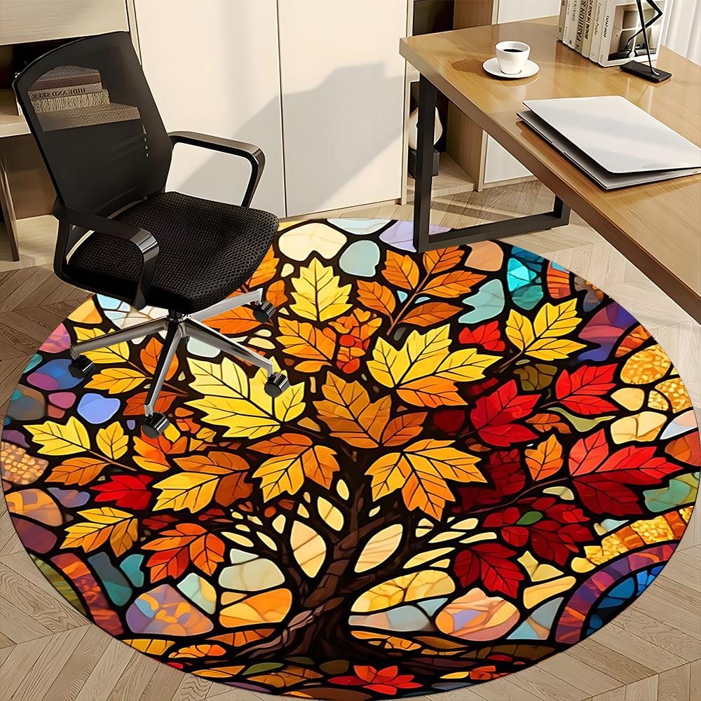 1pc Autumn Leaves Office Round Area Rug, Indoor Mat Suitable ForOffice, Under Office Chairs Bedroom Living Room Home Decor, Room Deco D061