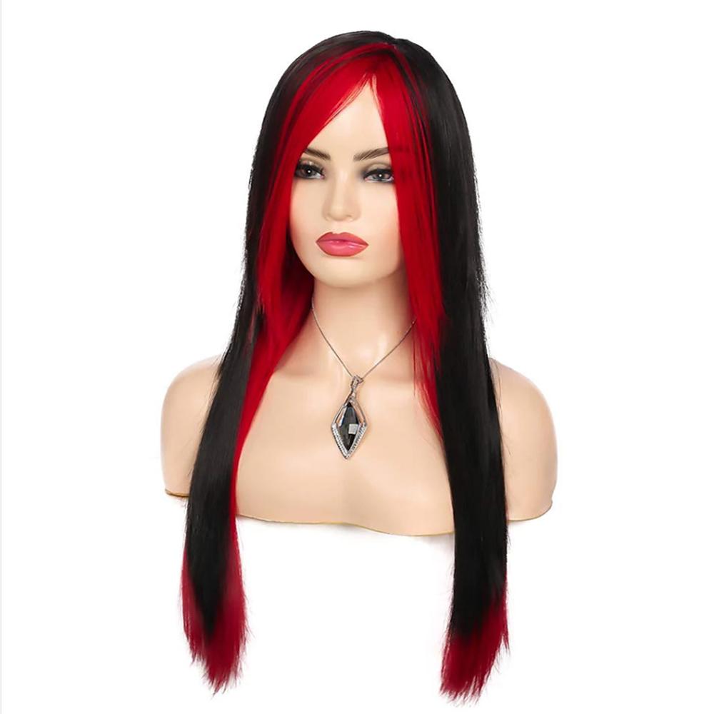 HAIRJOY Synthetische Haar Pruiken voor Vrouwen Lange Rechte Pruiken Zwart Rood Grappige Pruiken voor Dagelijks Kostuum Feest Cosplay Pruik