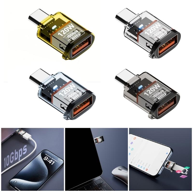 Type-C OTG Adapter Converter Support 10Gbps Data Transfer 120W Charging USB C Male to USB 3.2 Female Adapter Portable