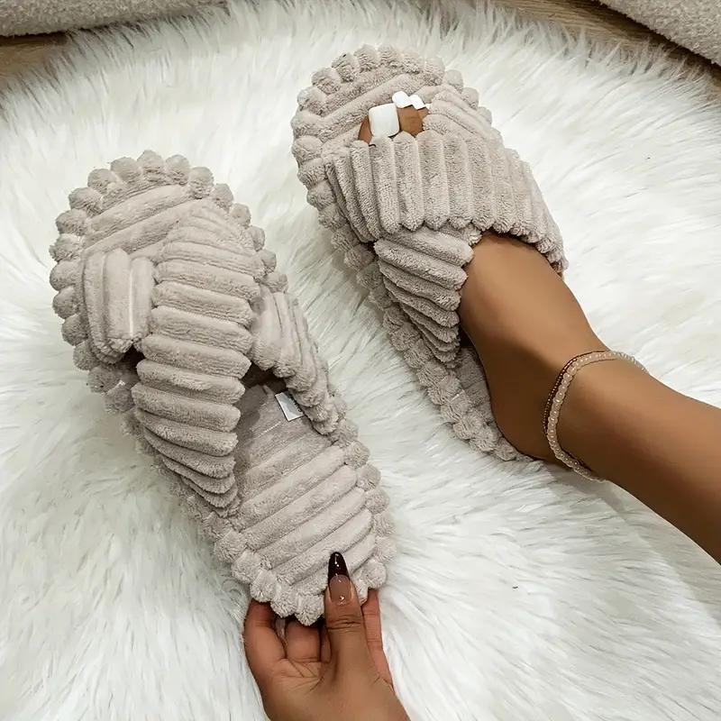 

Женские шлепанцы с перекрестными ремешками - Мягкая плюшевая подкладка, Удобная и тихая подошва из ЭВА, Легкая нескользящая обувь для дома/улицы, Домашние тапочки, Тапочки для дома 38-39 хаки