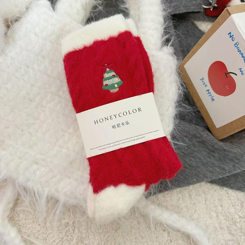 Autumn Winter Christmas Socks Snowman Sausage Dog Embroidery Cotton Socks Women Mid-tube Socks New Year's Eve Decorations Gift
