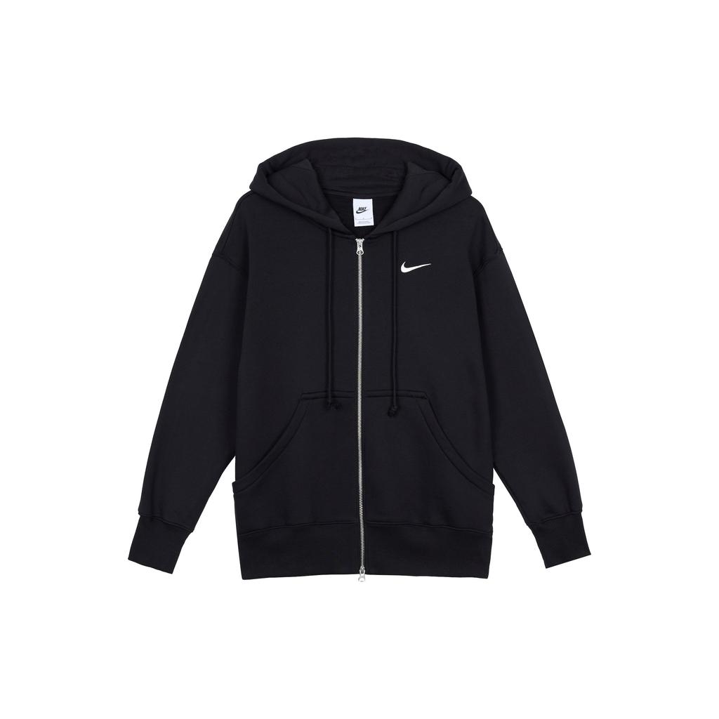 Nike Solid Color Full-Zip Hooded Long Sleeve Jacket Women Tops Black DQ5759-010