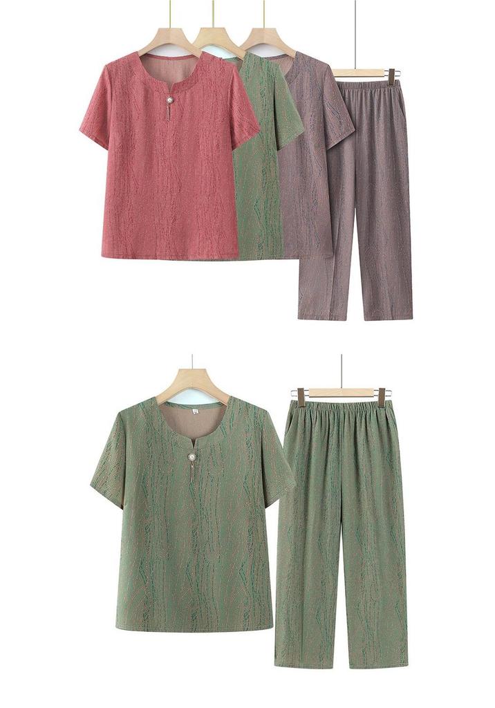 Stylish Summer Set: Short-Sleeve T-Shirt & Pants for Middle-Aged & Elderly Women