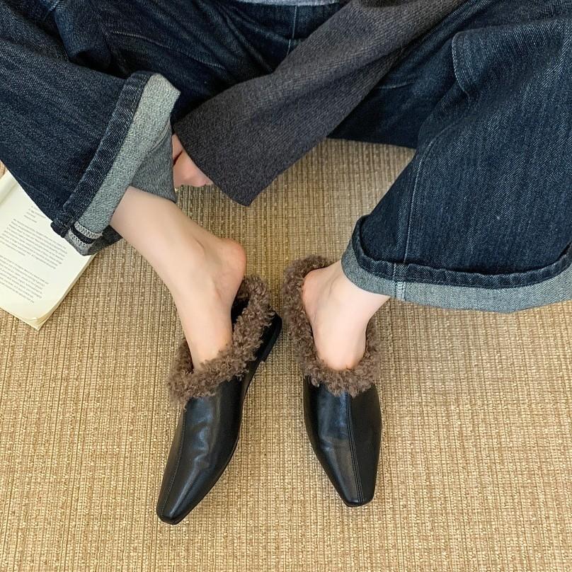 Spot version~ pointed retro single shoes autumn and winter new plush shoes children's warm cotton shoes Doudou shoes