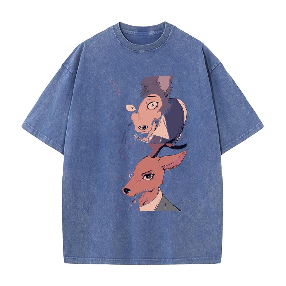 Hot Anime BEASTARS Legoshi Rouis Abbigliamento Uomo Donna T-shirt Casual Cotone Lavato T-shirt Retro Oversize T-shirt Harajuku