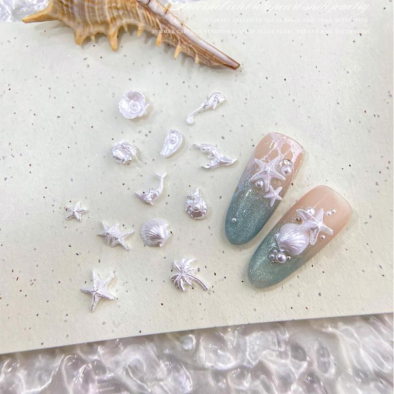 50 Pcs Ocean Series Glossy Colorful Shell Starfish Conch Fishtail Resin Nail Art Jewel Decorations Manicure Ornament
