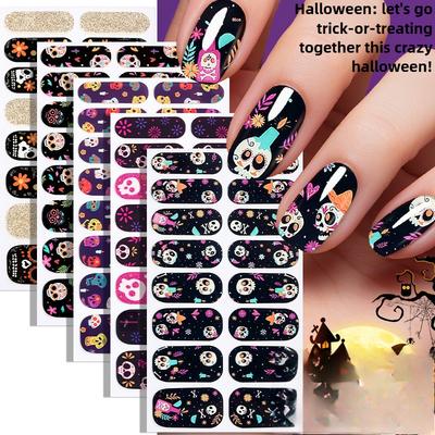 Novo adesivo luminoso de nail art de Halloween 16 adesivo de unha com película de óleo adesivo de unha adesivo de nail art escuro europeu e americano