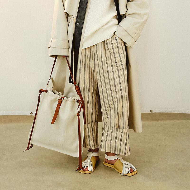 LESS 2026 Spring Casual Loose Wide-Leg Striped Trousers