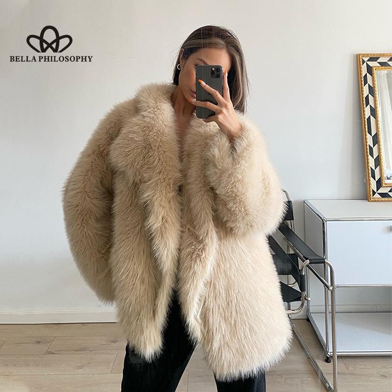 New Lapel Fur Coat Women's Faux Fur Jacket Loose Medium-length Coat Faux Fur High Quality Women's Coat