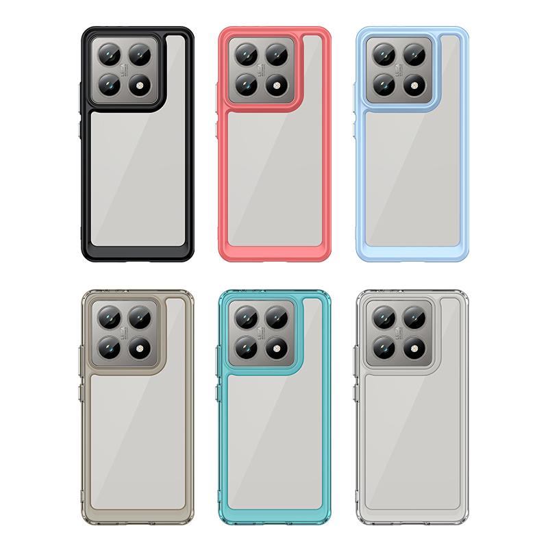 Acrylic Shockproof Clear Phone Case for Xiaomi 14T Pro Candy Color Frame Hard Transparent Back Cover 14 T Pro