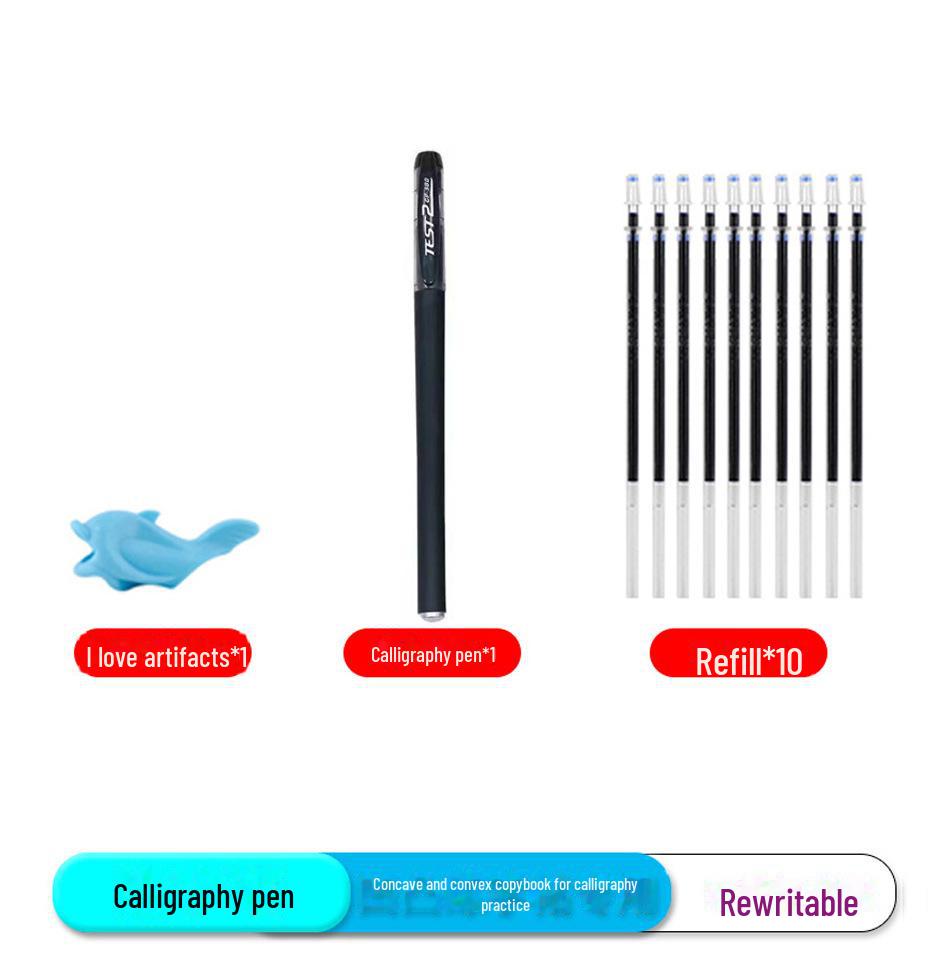 

Исчезающая ручка для каллиграфии для детей и взрослых с легкостью стирает ошибки с помощью волшебной тетради. 1 pen holder + 1 pen holder + 10 refills