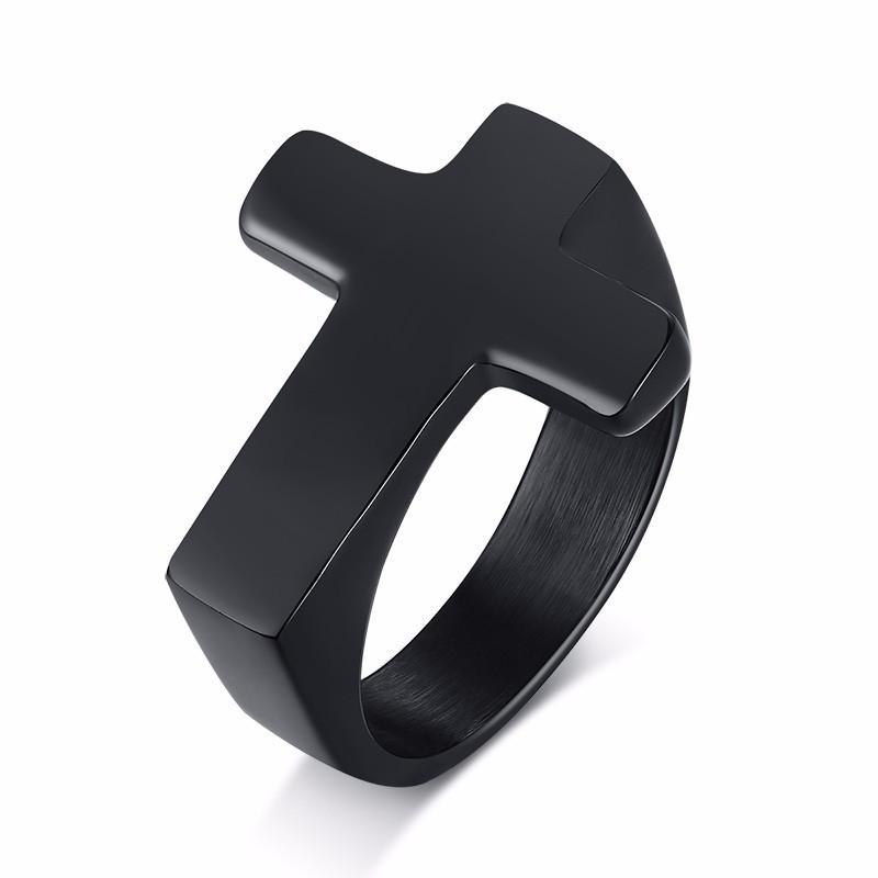 Punk Men Cross Shaped Ring,Waterproof Stainless Steel Ring with Silver Black Gold Color,Stylish Male Jewelry Gifts 8