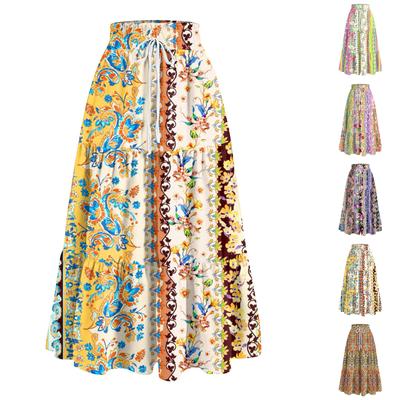 Women's Ruffled Spring Casual Long Skirt Plain Color Skirt Retro Pleated Skirt