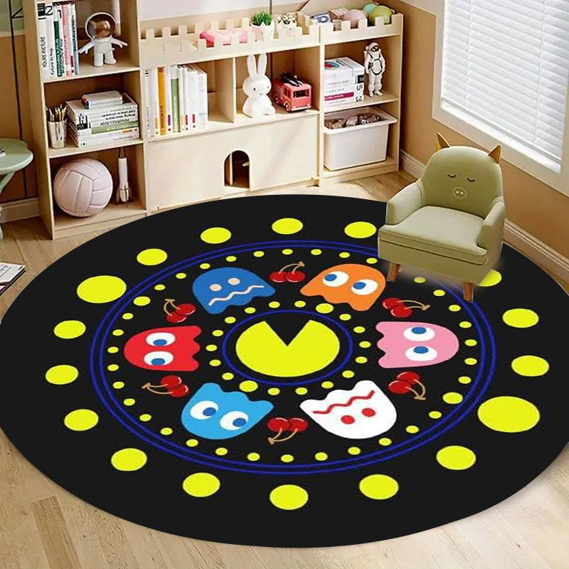 Tappeto Rotondo con Motivo Arcade Pac-Man Tappeto Morbido Tappetino Antiscivolo per Decorazione Stanza dei Giochi
