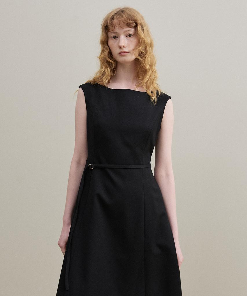 Artid Boat Neck Belted Dress_Black
