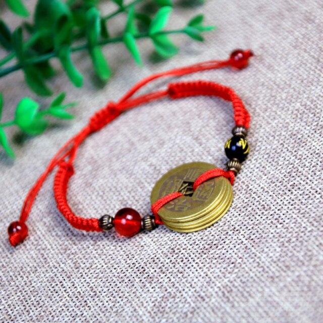 Buddhism Six Words Ancient Coin Kabbalah Red String Bracelets Lucky Protection