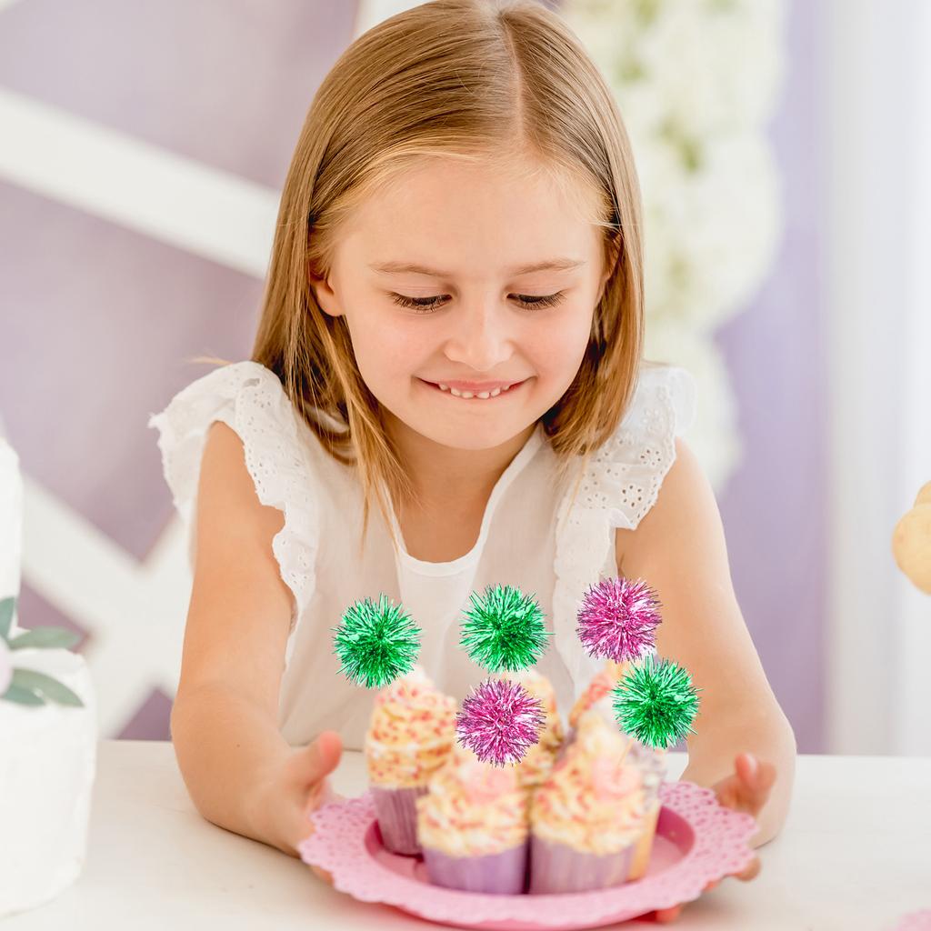 100Pcs Witch Themed Foil Firework Cupcake Toppers Wicked Cupcake Toppers Pink & Green Sparkle Tinsel Cake Toppers Cake Decoratio