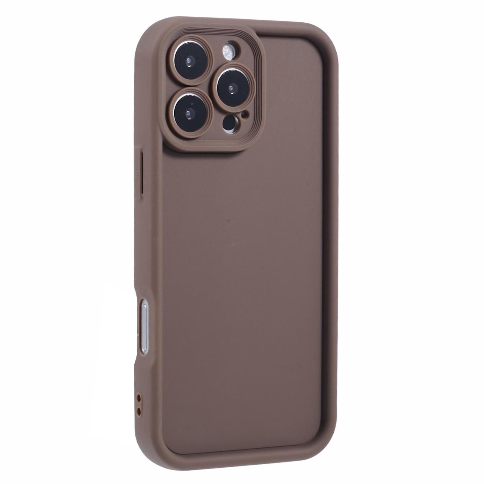 

For iPhone 16 Pro Max Case Grooved Design TPU Anti-Slip Phone Cover Brown