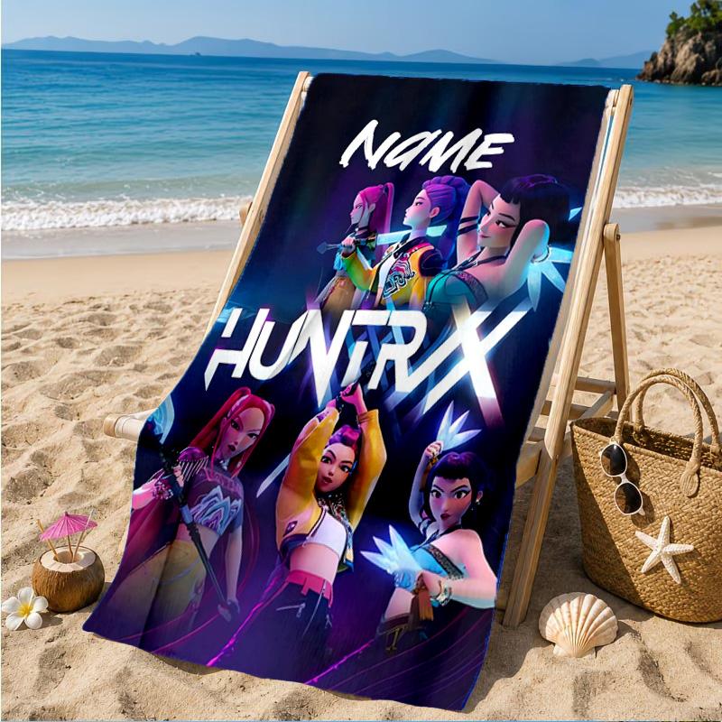 Custom Name Neon Future Heroes KPop Beach Towel Microfiber Beach Towel, Lightweight and Quick-Dry, for Summer Travel, Swimming Pool Gift