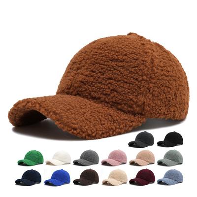 Autumn Winter Baseball Cap Men Women Solid Color Lamb Wool Cap Outdoor Warm Cap