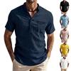Chemise Casual Légère Respirante pour Homme Manches Courtes Couleur Unie Patte de Boutonnage Coupe Ample Haut d'Été