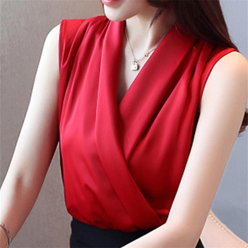 Women's Clothing 2022 Spring Summer New Temperament Simplicity V-Neck Solid Color Sleeveless Chiffon Shirt Loose Women's Blouse
