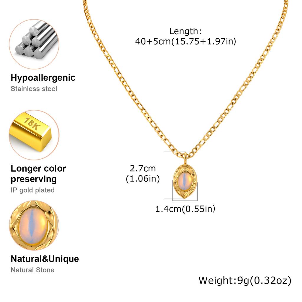 Fashion Opal Pendant Necklace for Women, Stainless Steel Colorful Natural Stone Necklace, Luxury Aesthetic Jewelry Gifts