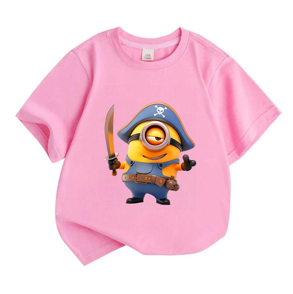 Kids Boys Girls Crew Neck Short Sleeve 100% Cotton T-shirt, Cute Pirate Yellow Funny Character Printed Casual Soft Breathable Tee for Children Daily W
