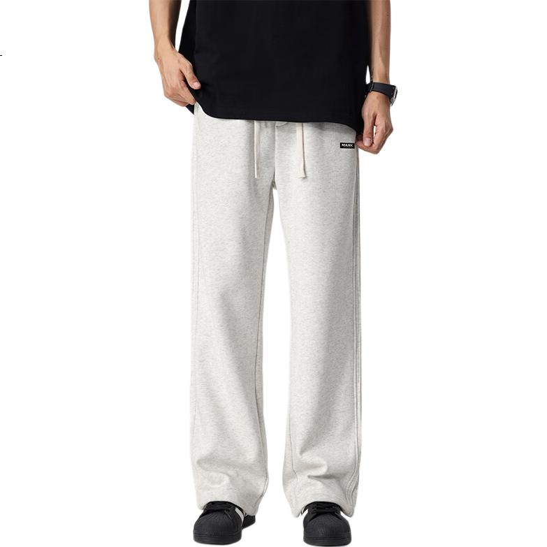 FAIRWHALE Men's Sports Pants Spring Autumn American Style Sweatpants Youth Wide-Leg Casual Pants Fleece Lined Light Gray M