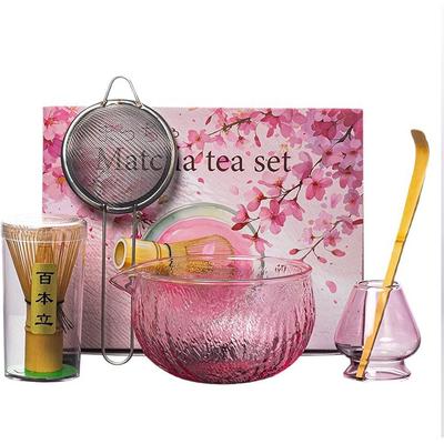 MiniMood Matcha Tea Bowl Set 5-Piece Glass Transparent 596ml Includes Bamboo Whisk, Scoop, Stainless Strainer, Stand