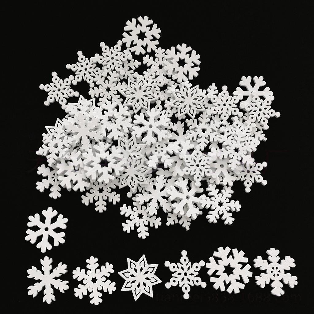 50PCS Snowflake Decorations Wood Slices Ornaments Christmas Cutouts Buttons Tags for Xmas Tree Hanging Painting DIY Crafts