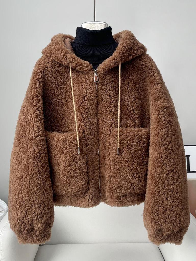 Women's Short Hooded Faux Lamb Wool Coat - Double-Sided Plush Thickened for Autumn & Winter 2025.