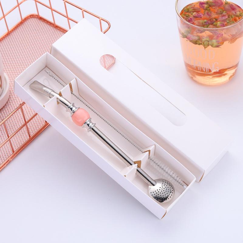 Oboustranná filtrační lžíce z nerezové oceli, brčko Bombilla s kartáčkem, dlouhá rukojeť, míchací lžíce, kuchyňské náčiní