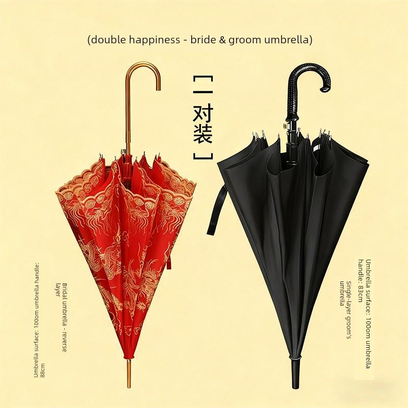 Wedding Red Umbrella Sunny and Rainy Dual-Use Chinese Wedding Lace Umbrella Out Bride Wedding Wedding Umbrella Wedding Supplies