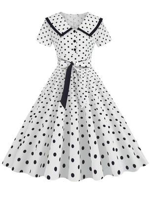 Sorosis Vintage 1950s Swing Short Polka Dot Black Size Suitable for and Women's Dress, Sleeve, V-Neck, Belted, Pattern, Dots, L, Weddings, Recitals,