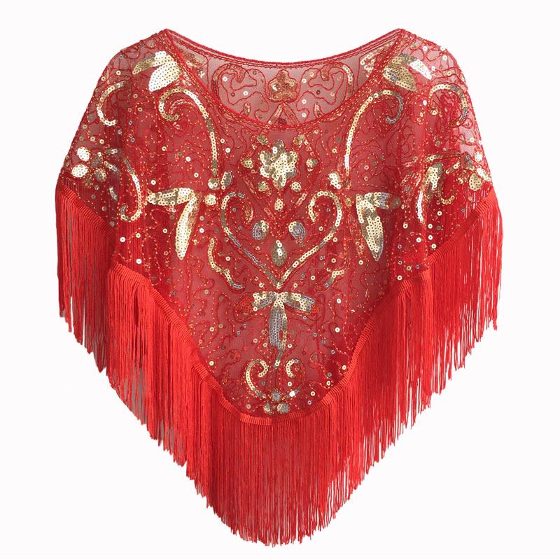 

Вечернее платье в стиле ретро 1920-х годов, европейское и американское, с пайетками и женской шалью One Size золотой/красный