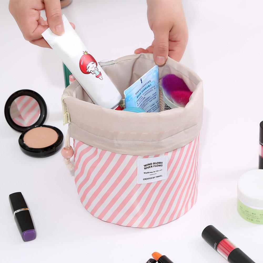 Barrel Travel Cosmetic Drawstring Wash Makeup Organizer Storage Toiletry Bag
