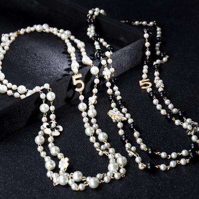 Long Simulated Pearl Necklace For Women No .5 Double Layer Pendant Long Cc Necklace Sweater Chain Party Camellia Nacklace