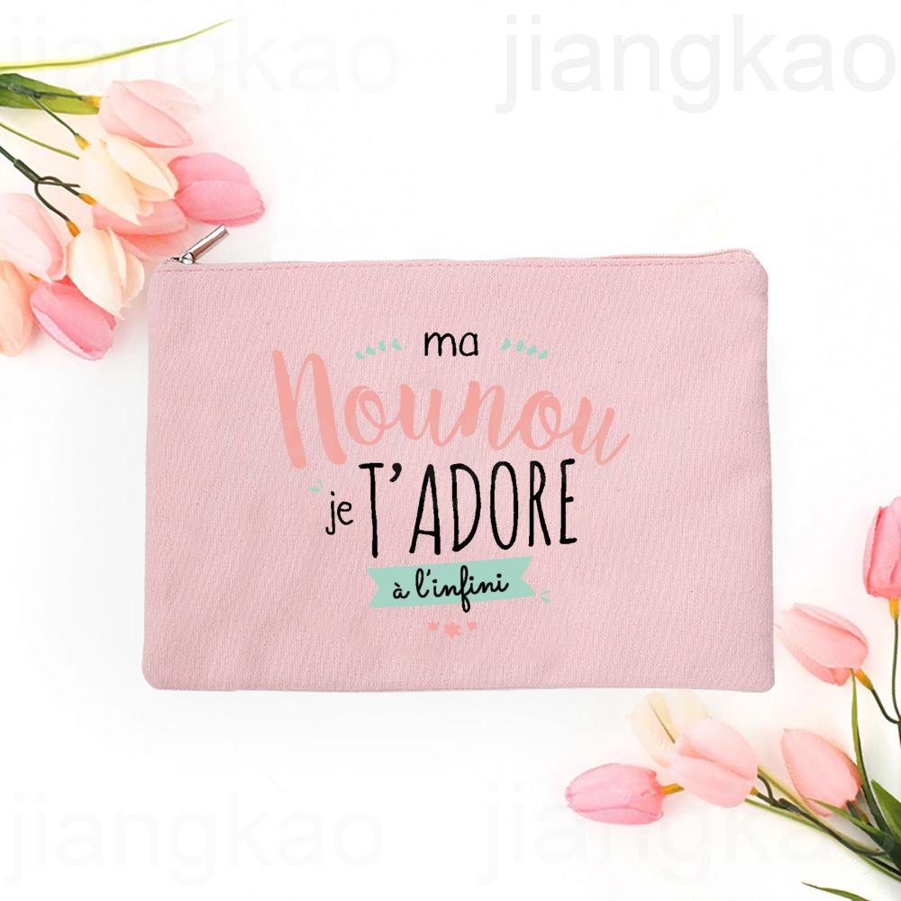 Thank You for Taking Care of Me Nanny Print Cosmetic Bag Women Neceser Makeup Bags Travel Toiletry Pouch Thanks Gifts for Nounou