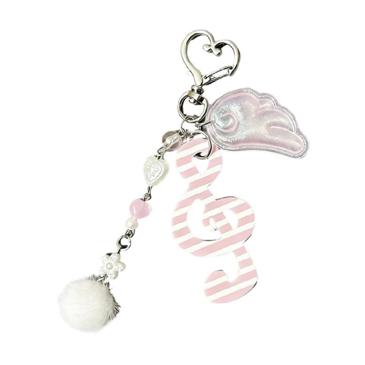 Cute Round Dot Stripe Music Note Star Keychain Acrylic Alloy Key Organiser Charm Versatile Decorative For Bag Wallet