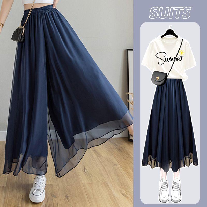 

2026 Plus Size Wide Leg Flowy Pants – Double Layer, Elastic High Waist, Draping Design. 2XL (130-145 jin)