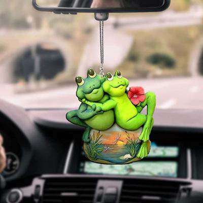 Creative 2D Green Frog Pendant Cute Handicrafts Frog Car Pendant Small Acrylic Flat Ornaments Desktop