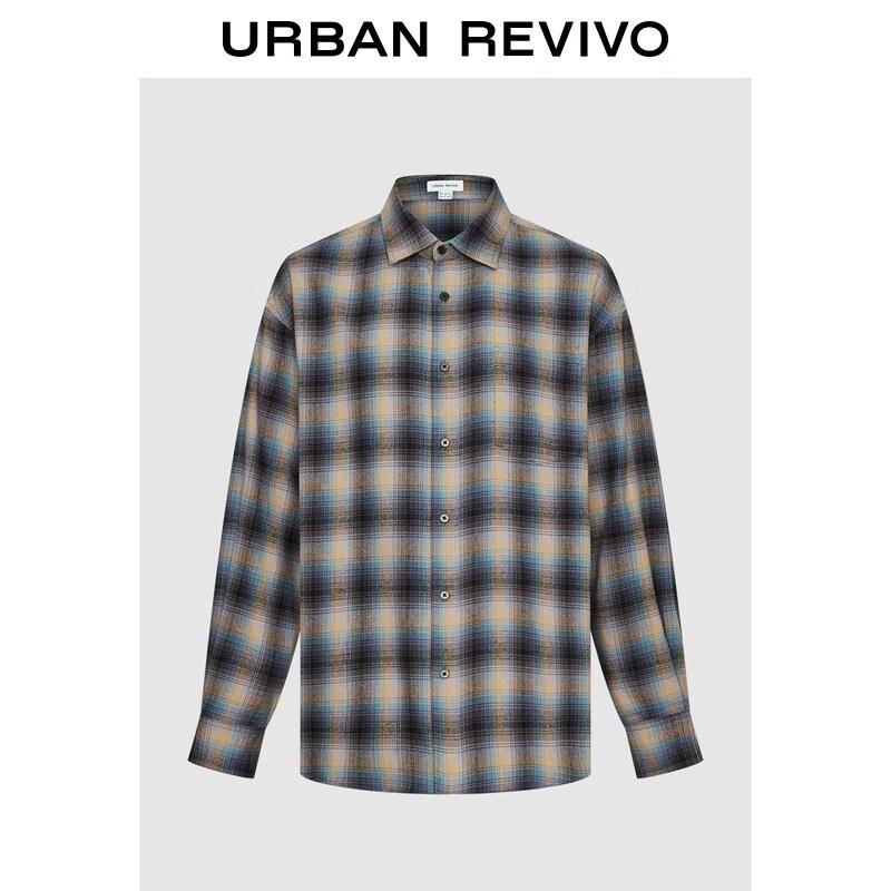 UR Men s Contrast Plaid Lapel Shirt S