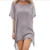 Summer Chiffon Tassels Beach Dress Women Swimwear Bikini Cover Up Female Mini Loose Solid Pareo Tops Swimsuit