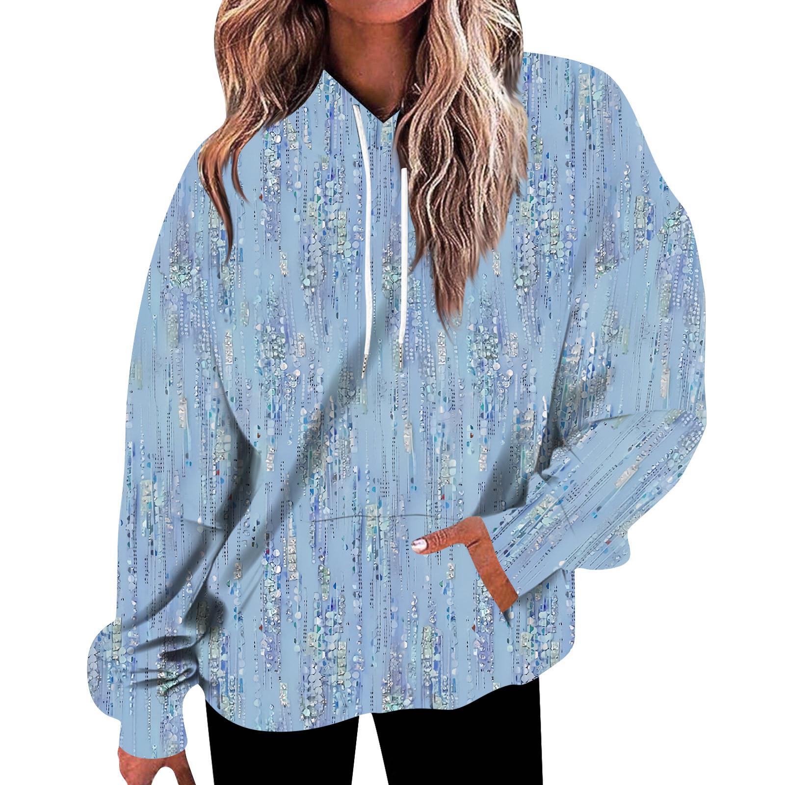 

Женская мода, свободная повседневная толстовка с длинным рукавом и цветочным принтом, толстовка с принтом листьев, топ XXXL синий